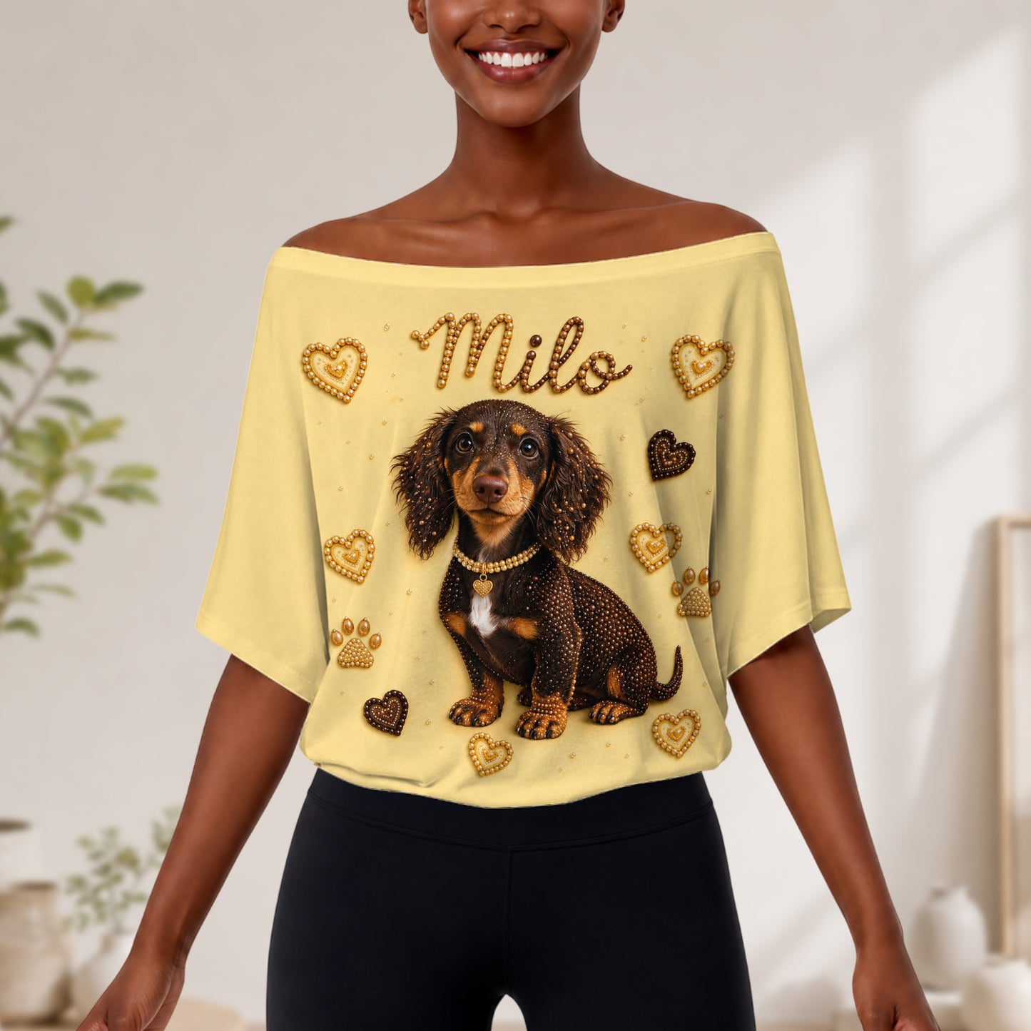 Cute Pet - Personalized Dog Off-Shoulder Top Set