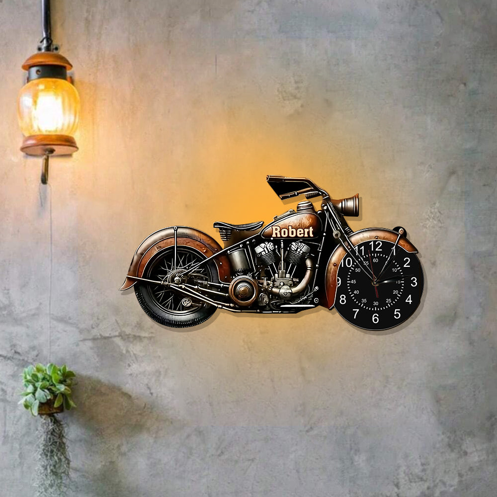 Horloge murale lumineuse LED personnalisée pour motards - Bons moments, bons amis, bonne roue