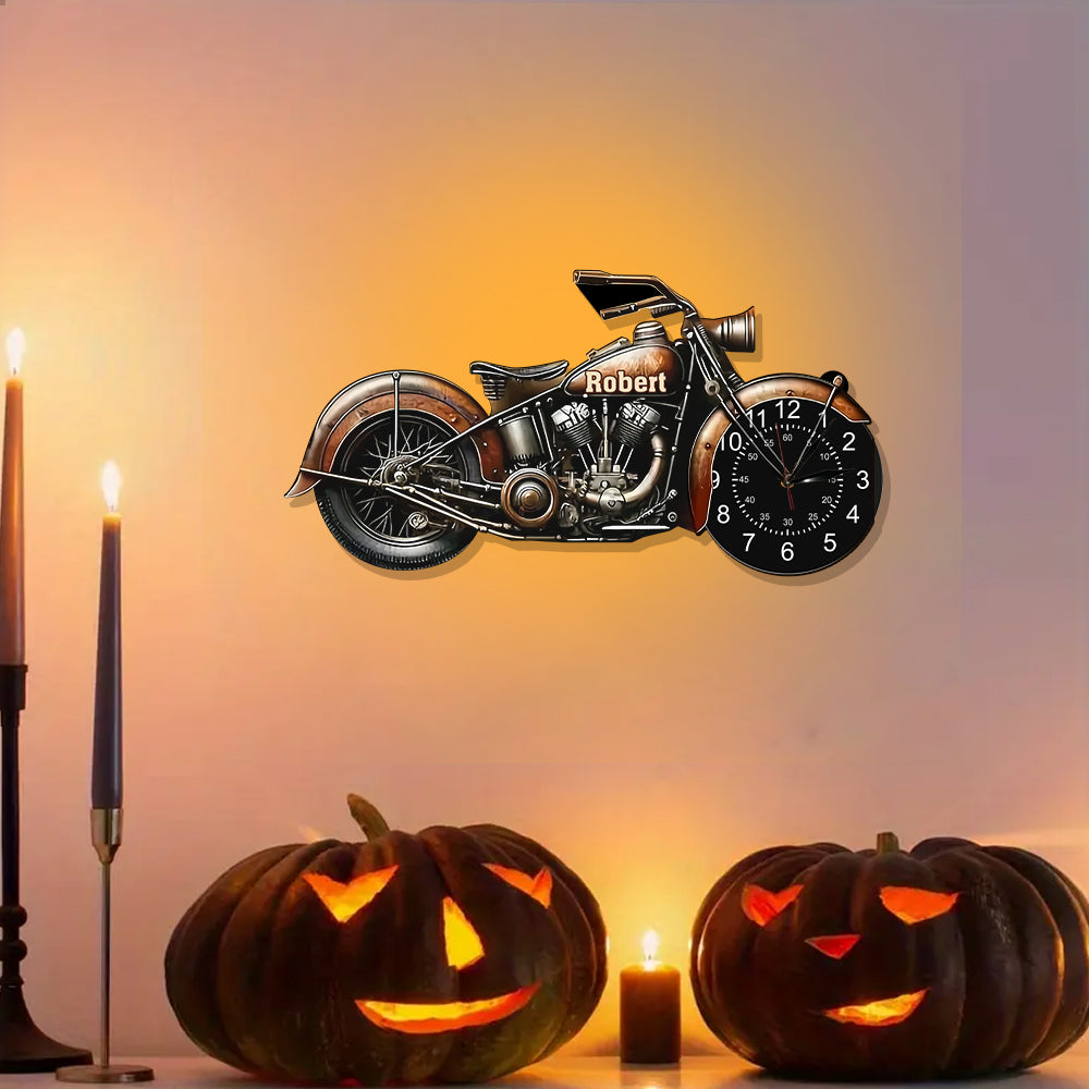 Horloge murale lumineuse LED personnalisée pour motards - Bons moments, bons amis, bonne roue