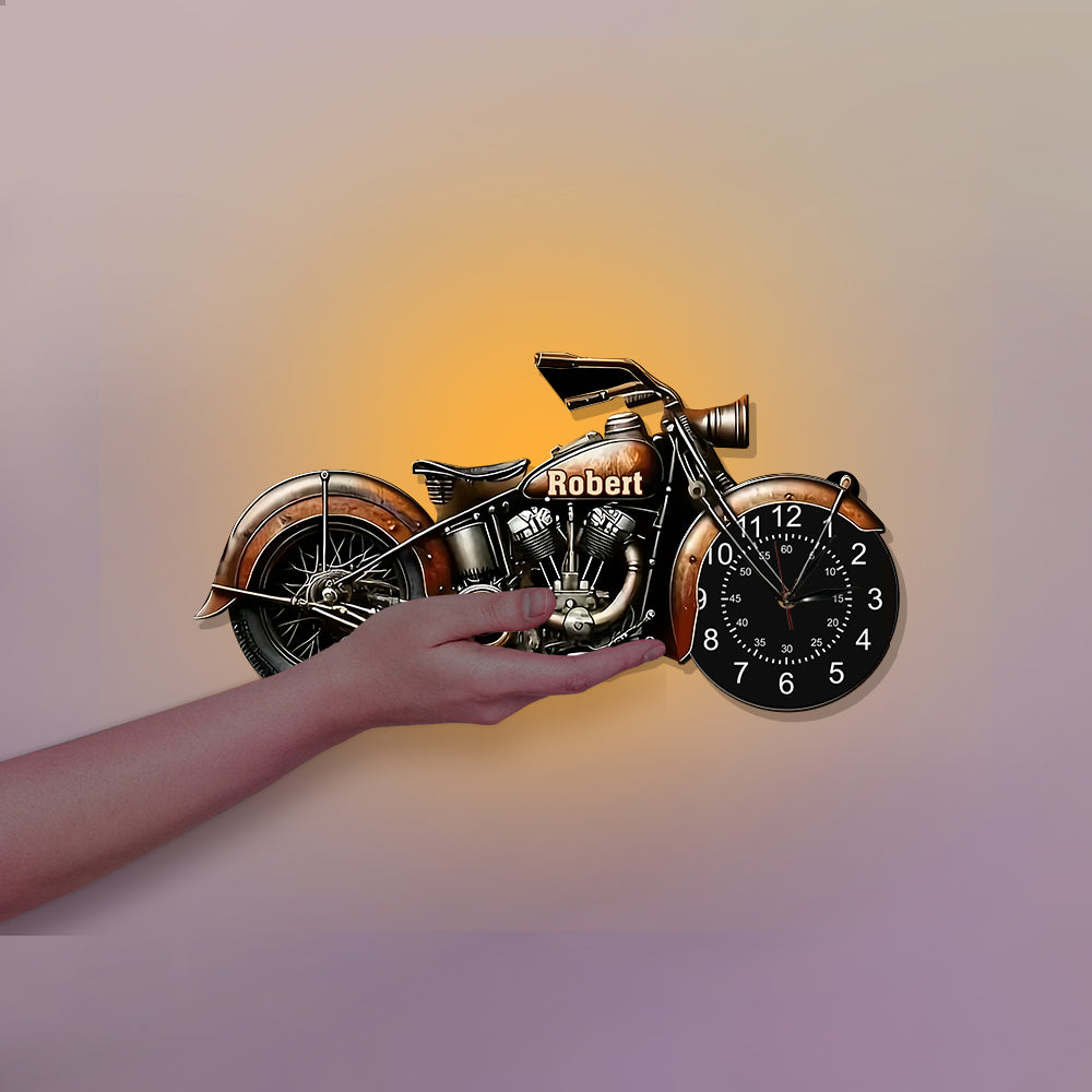 Horloge murale lumineuse LED personnalisée pour motards - Bons moments, bons amis, bonne roue