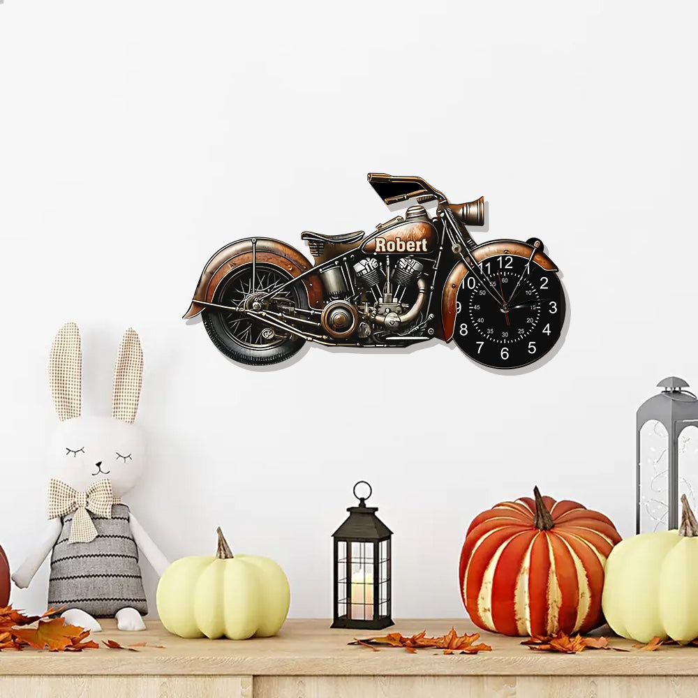 Horloge murale lumineuse LED personnalisée pour motards - Bons moments, bons amis, bonne roue