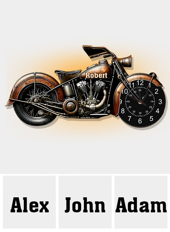 Horloge murale lumineuse LED personnalisée pour motards - Bons moments, bons amis, bonne roue