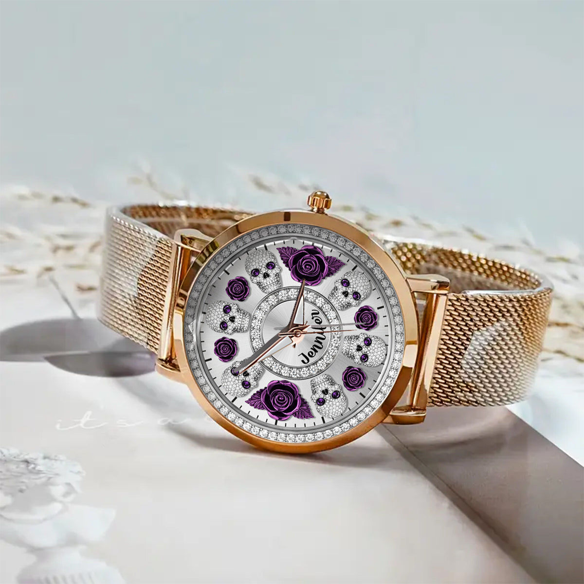 Montre-bracelet personnalisée pour femme Skull And Roses - Tête de mort 