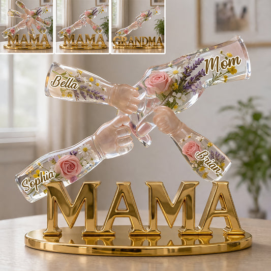 Mama hält Hände mit Liebe - Personalisierte Mutter Acrylplakette