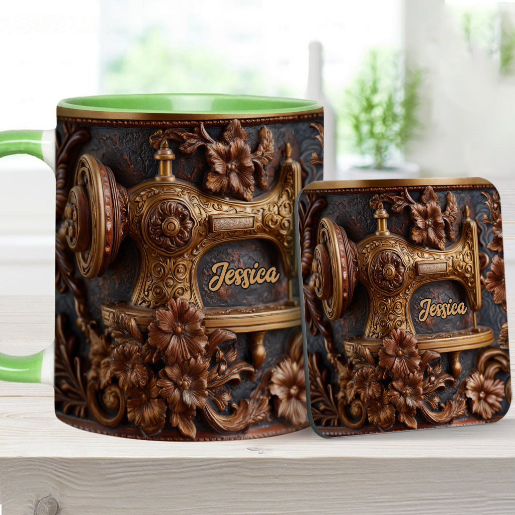 Une femme qui aime coudre - Mug et sous-verre personnalisés sur le thème de la couture
