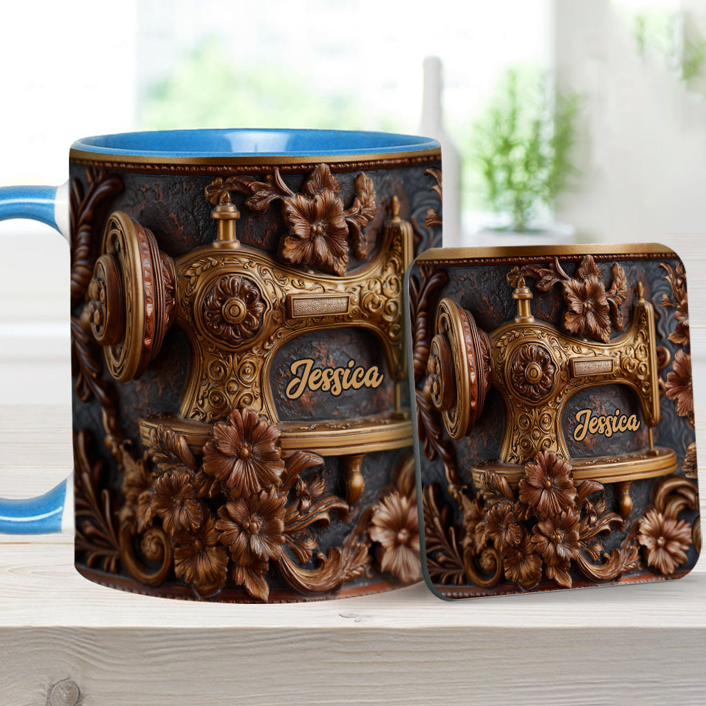 Une femme qui aime coudre - Mug et sous-verre personnalisés sur le thème de la couture