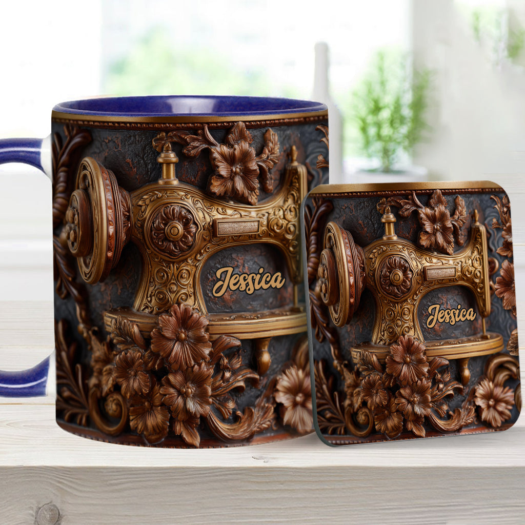 Une femme qui aime coudre - Mug et sous-verre personnalisés sur le thème de la couture