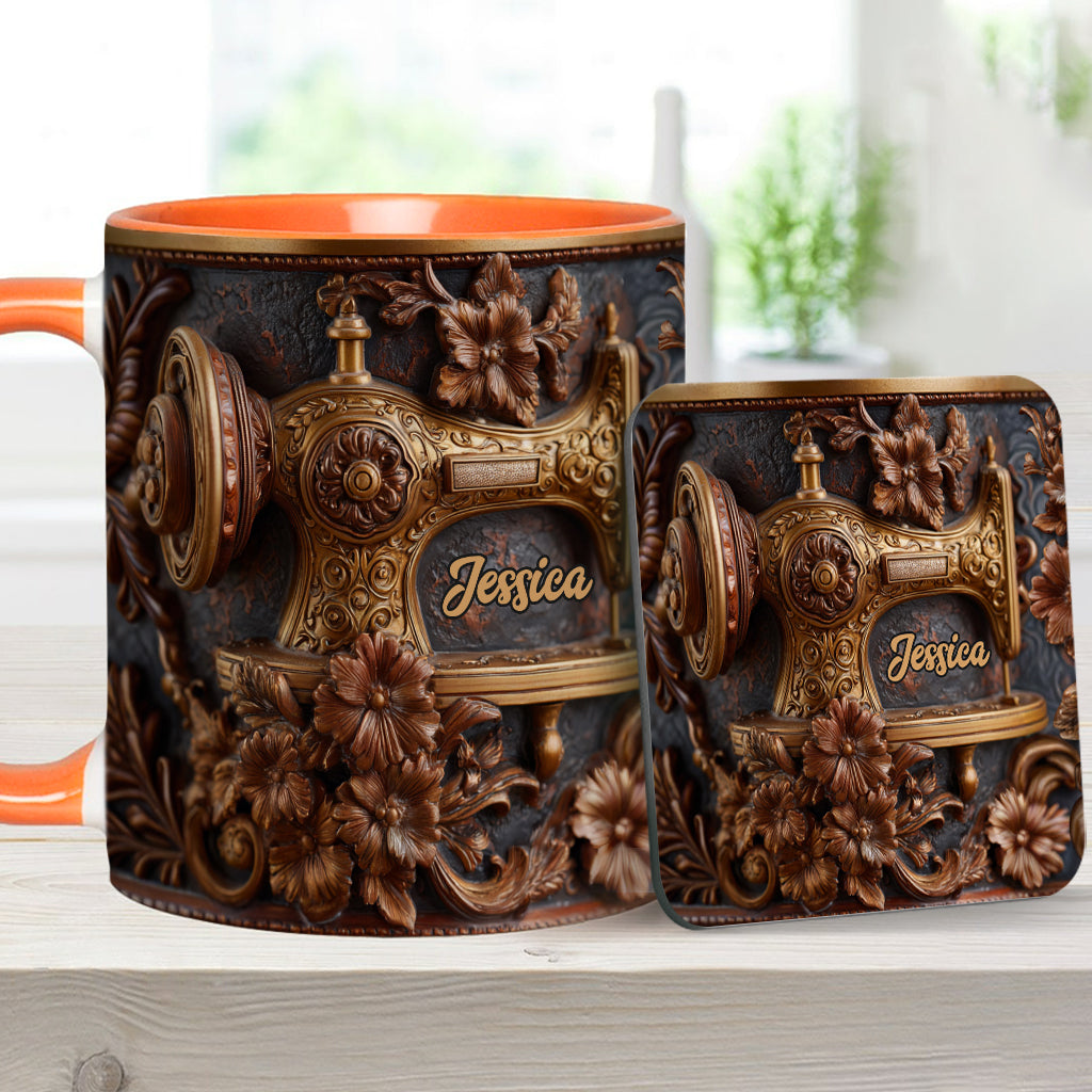 Une femme qui aime coudre - Mug et sous-verre personnalisés sur le thème de la couture