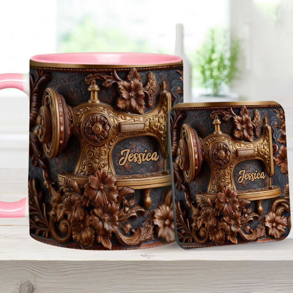 Une femme qui aime coudre - Mug et sous-verre personnalisés sur le thème de la couture