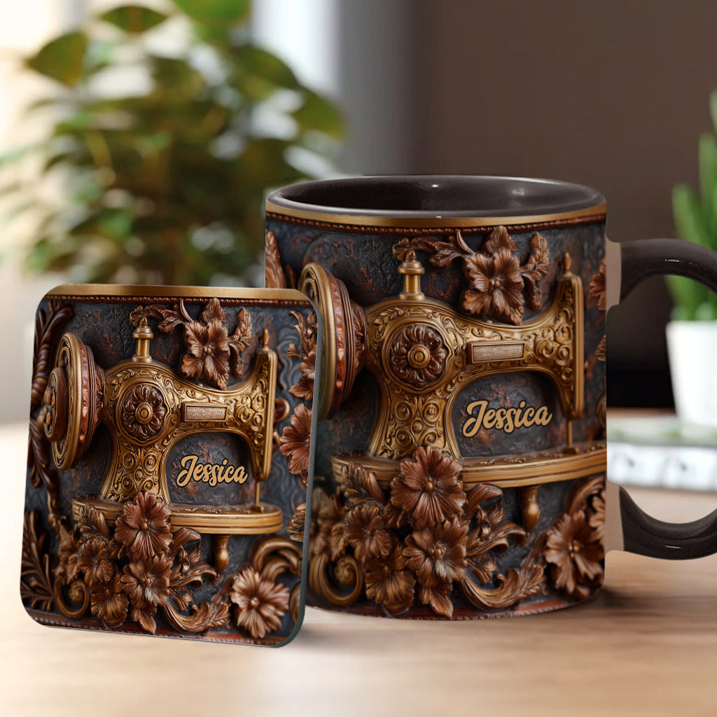 Une femme qui aime coudre - Mug et sous-verre personnalisés sur le thème de la couture