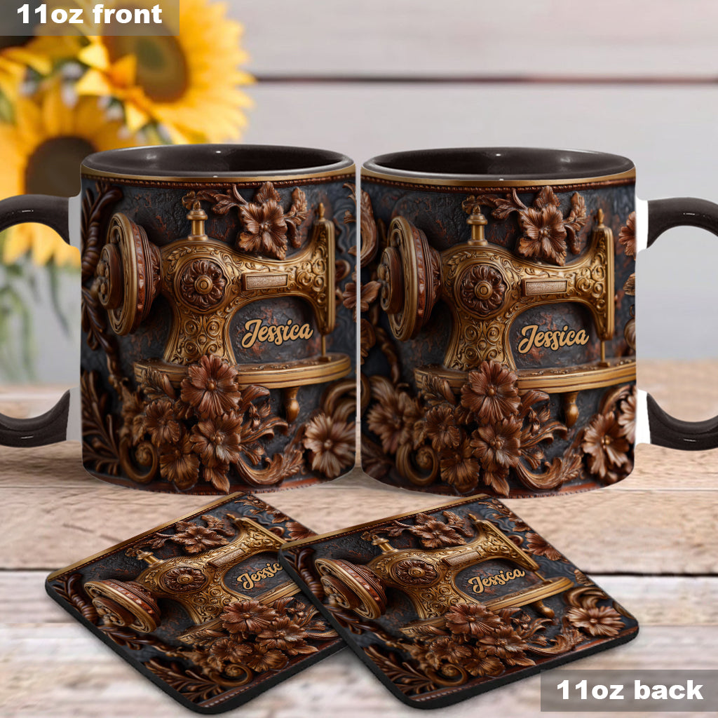 Une femme qui aime coudre - Mug et sous-verre personnalisés sur le thème de la couture