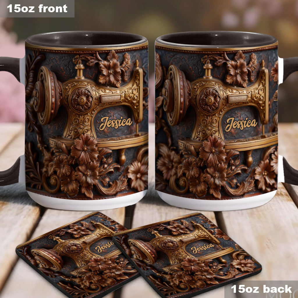 Une femme qui aime coudre - Mug et sous-verre personnalisés sur le thème de la couture