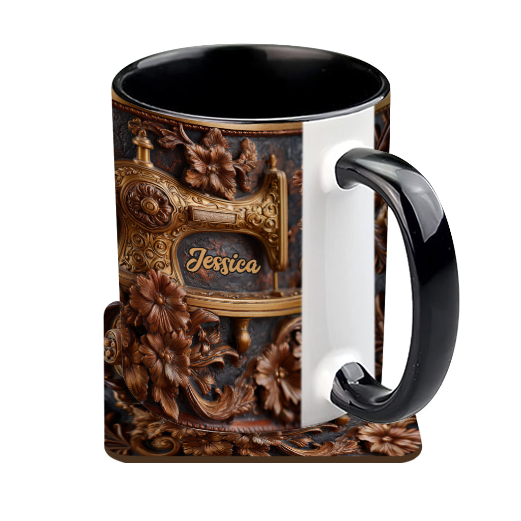 Une femme qui aime coudre - Mug et sous-verre personnalisés sur le thème de la couture