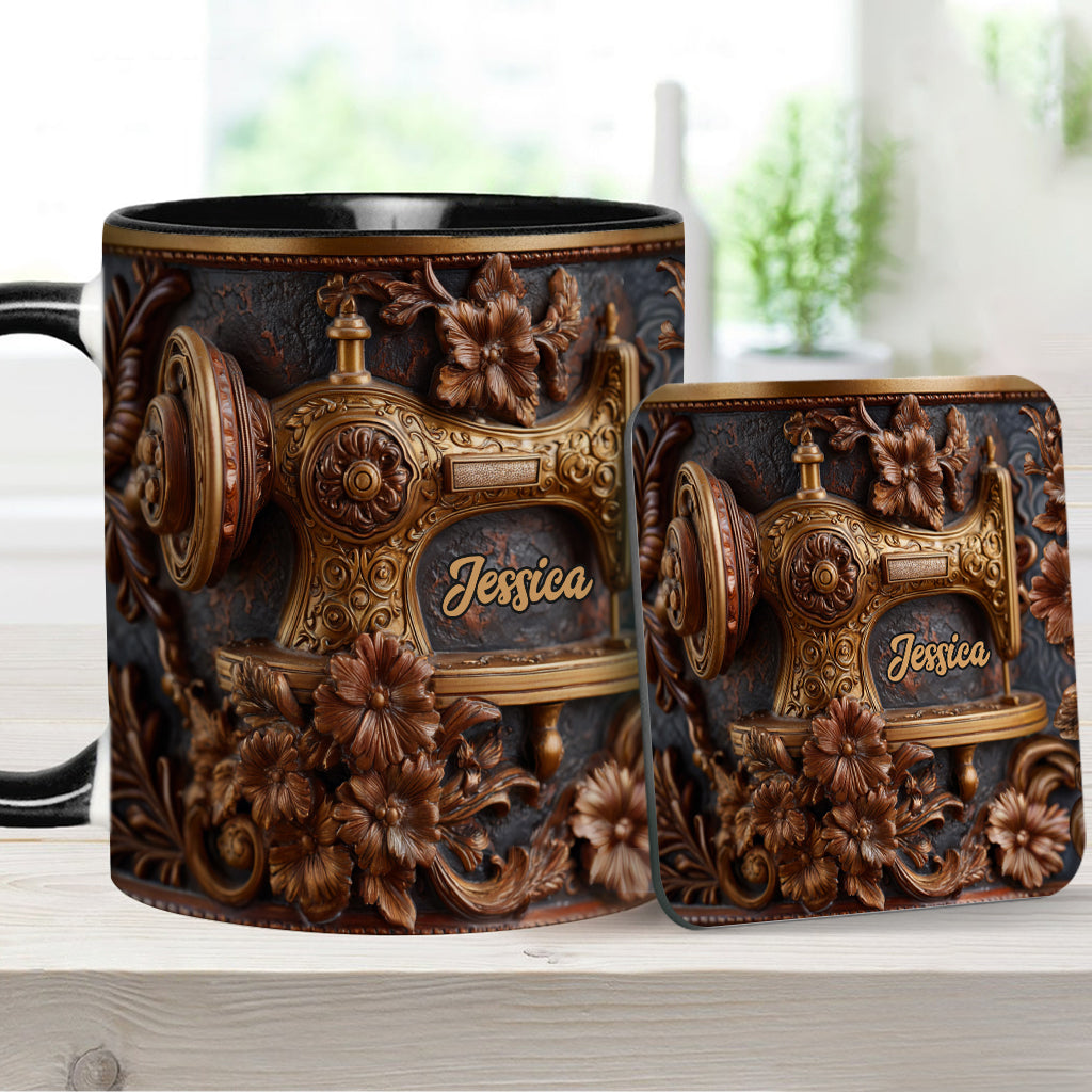 Une femme qui aime coudre - Mug et sous-verre personnalisés sur le thème de la couture