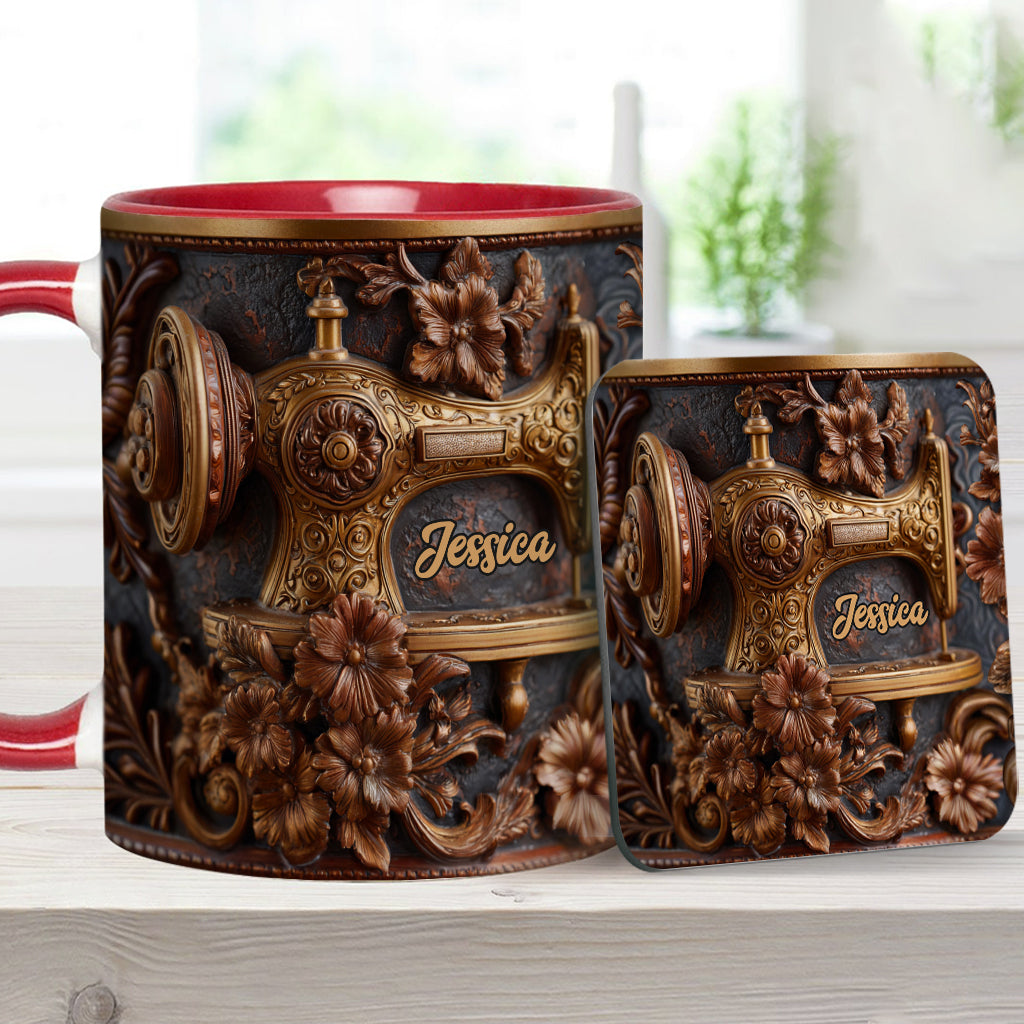 Une femme qui aime coudre - Mug et sous-verre personnalisés sur le thème de la couture