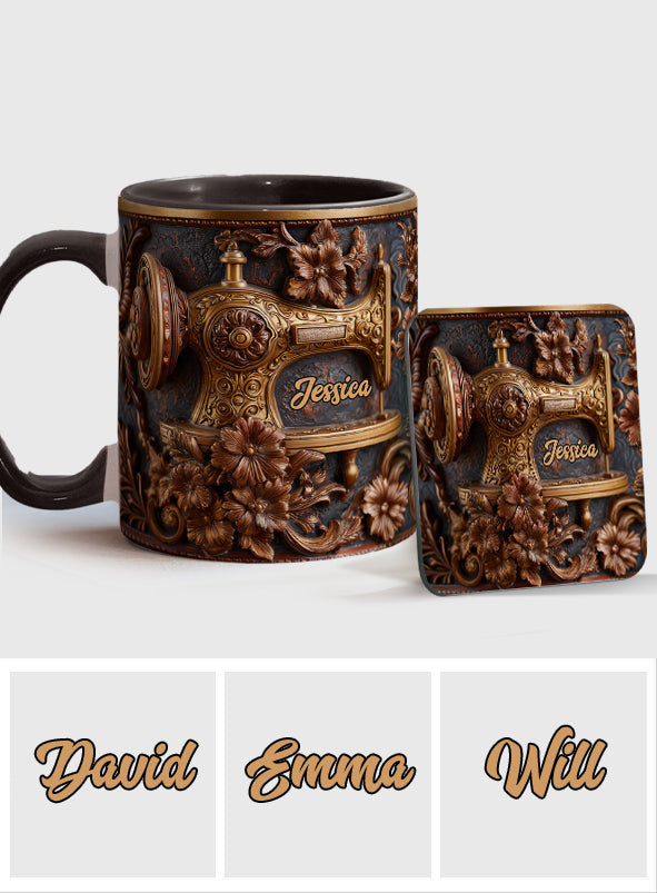 Une femme qui aime coudre - Mug et sous-verre personnalisés sur le thème de la couture