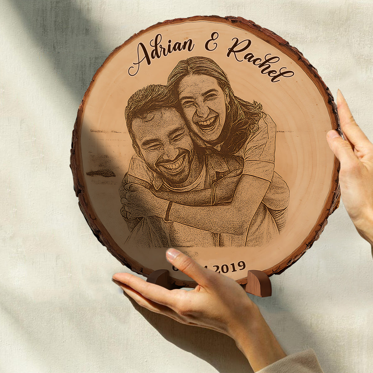 Custom Photo on Bark Edge Wood - Personalized Couple Custom Shaped Wood Plaque