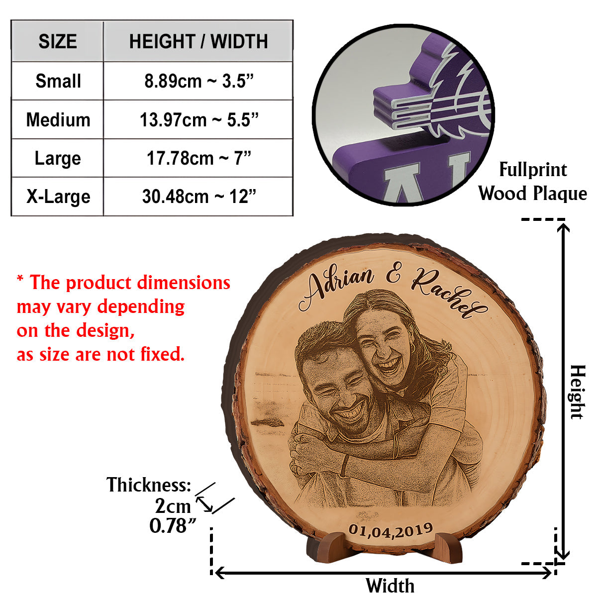 Custom Photo on Bark Edge Wood - Personalized Couple Custom Shaped Wood Plaque