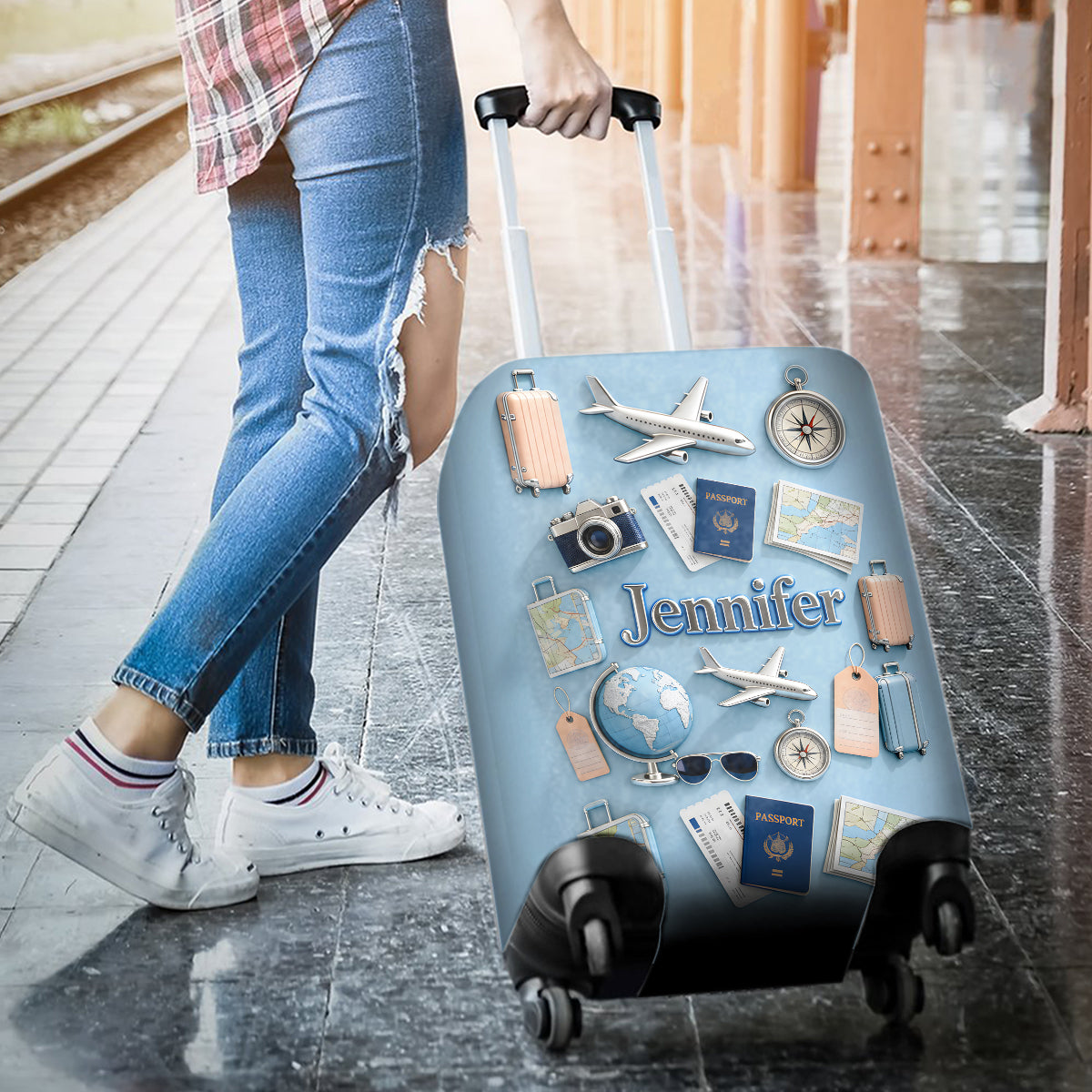 Une fille qui aime voyager - Housse de bagage personnalisée