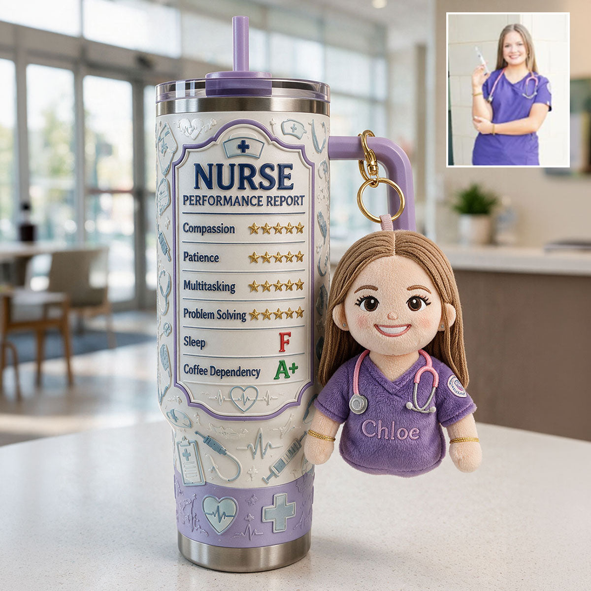 Nurse Performance Report - Personalized Nurse Tumbler With Plush Charm