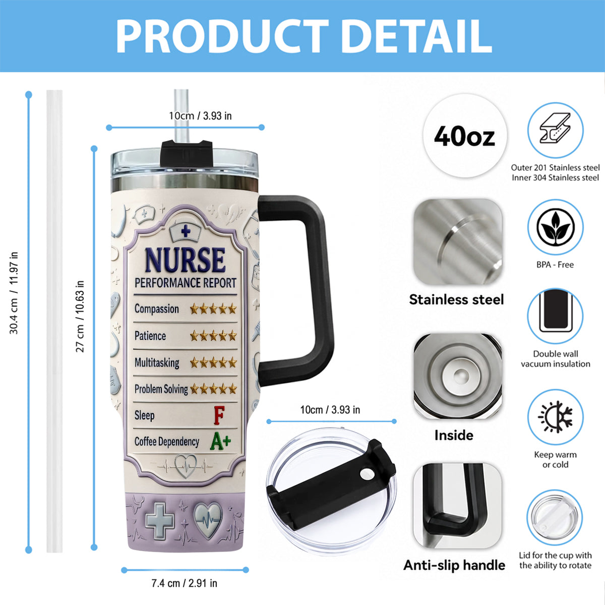 Nurse Performance Report - Personalized Nurse Tumbler With Plush Charm