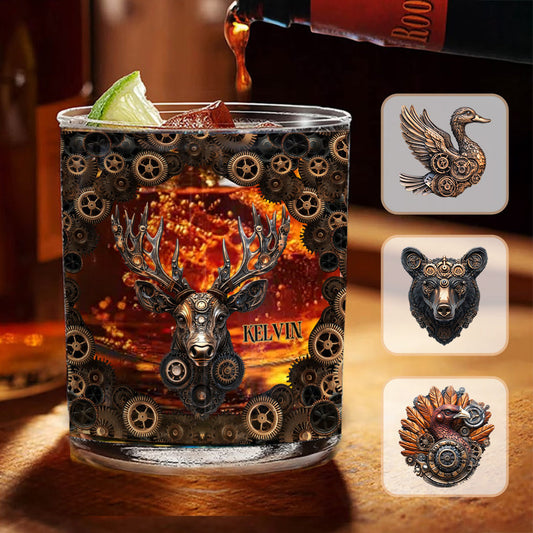 Mechanical Gear Creature - Personalized Hunting Whiskey Glass