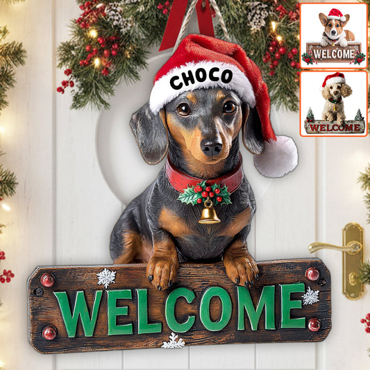 Willkommen zu Hause – personalisiertes Holzschild in Hundeform