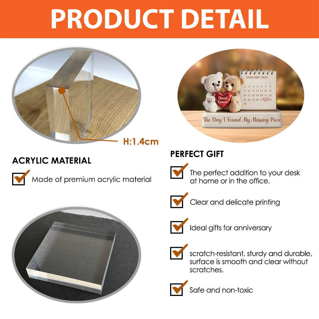 The Day I Found My Missing Piece - Personalized Couple Custom Shaped Acrylic Plaque