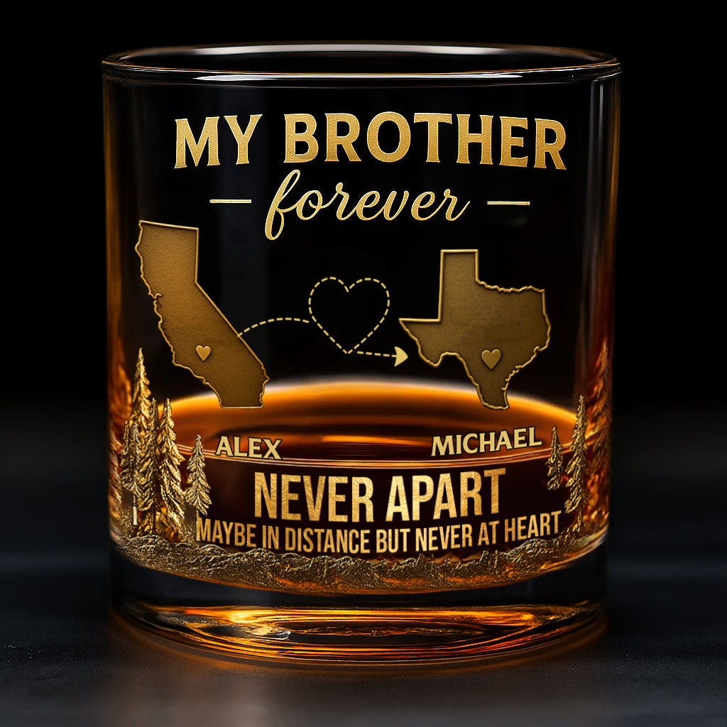 Mein Bruder/Meine Schwester/Mein Sohn... Für immer, niemals getrennt. Vielleicht räumlich getrennt, aber niemals im Herzen – personalisiertes Geschwister-Whiskyglas