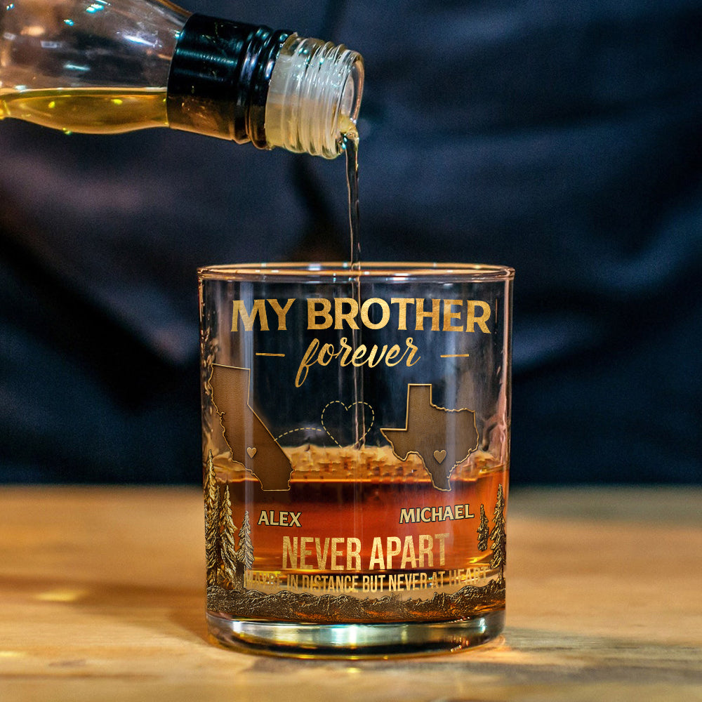 Mein Bruder/Meine Schwester/Mein Sohn... Für immer, niemals getrennt. Vielleicht räumlich getrennt, aber niemals im Herzen – personalisiertes Geschwister-Whiskyglas