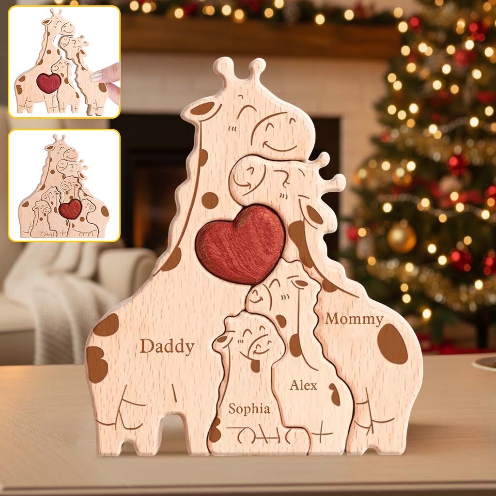 Famille heureuse - Puzzle en bois personnalisé en forme de famille