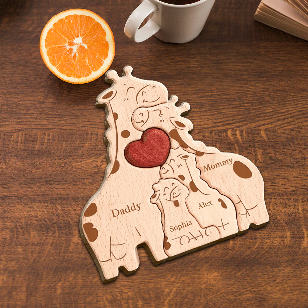 Famille heureuse - Puzzle en bois personnalisé en forme de famille