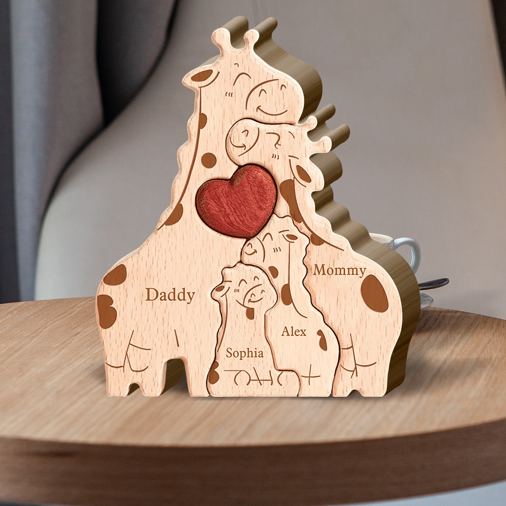 Famille heureuse - Puzzle en bois personnalisé en forme de famille