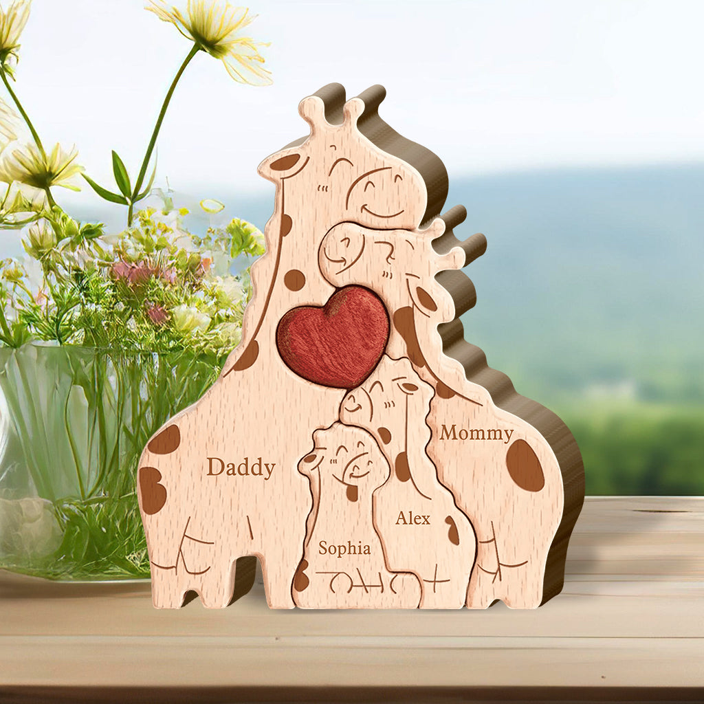 Famille heureuse - Puzzle en bois personnalisé en forme de famille