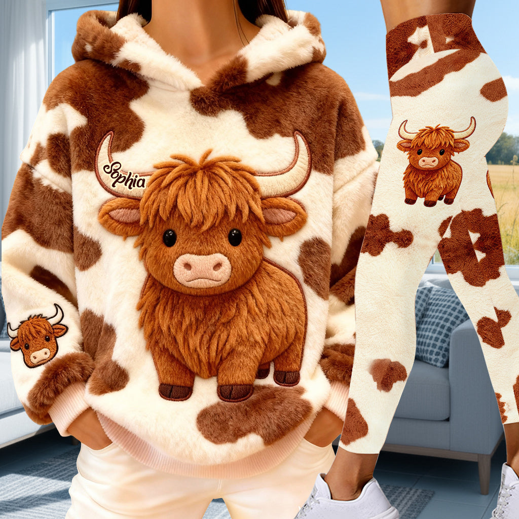 Vache des Highlands mignonne - Sweat à capuche et legging personnalisés avec motif vache des Highlands