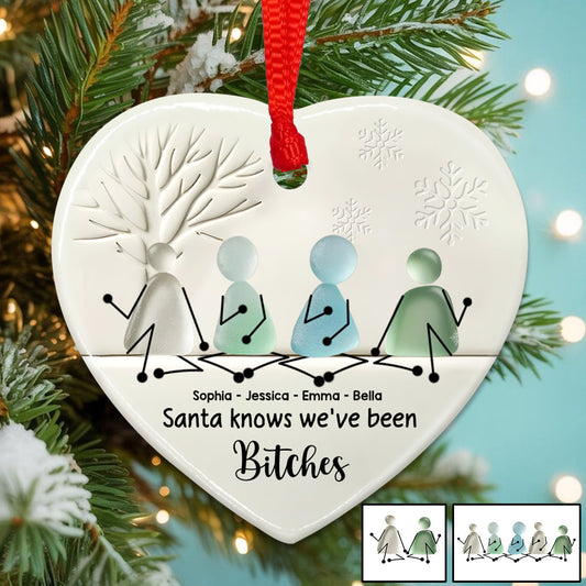 Le Père Noël sait que nous avons été là - Ornement en forme de cœur en céramique personnalisé pour meilleure amie