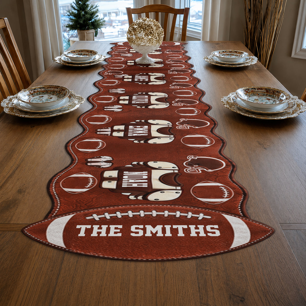 Merry Christmas Our Family - Personalized Football Custom Shape Table Runner