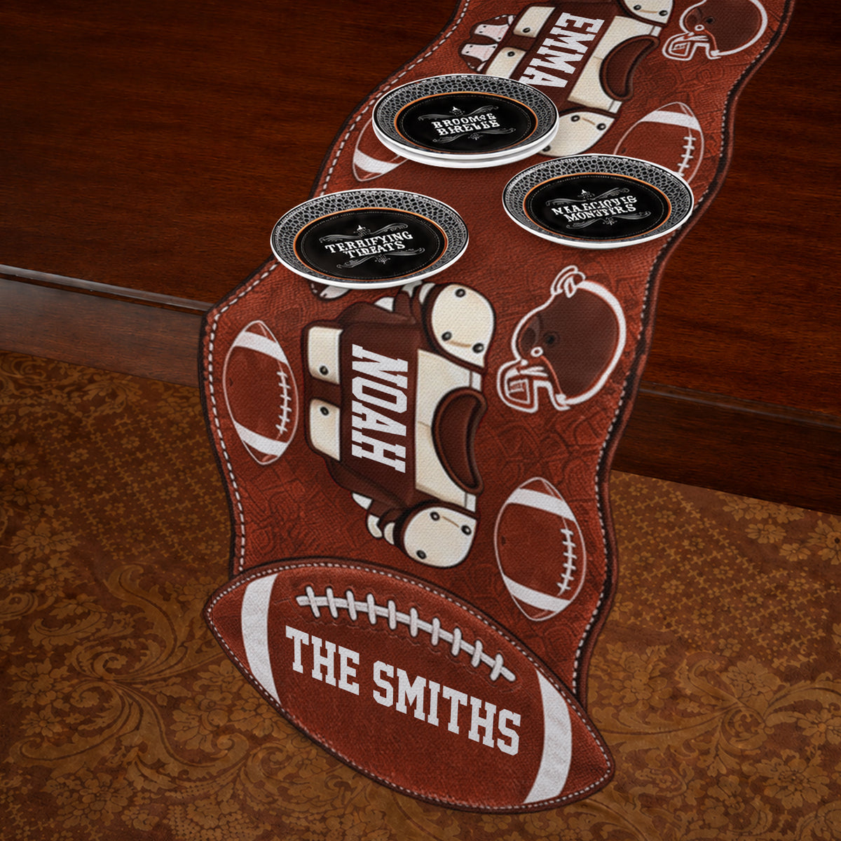 Merry Christmas Our Family - Personalized Football Custom Shape Table Runner