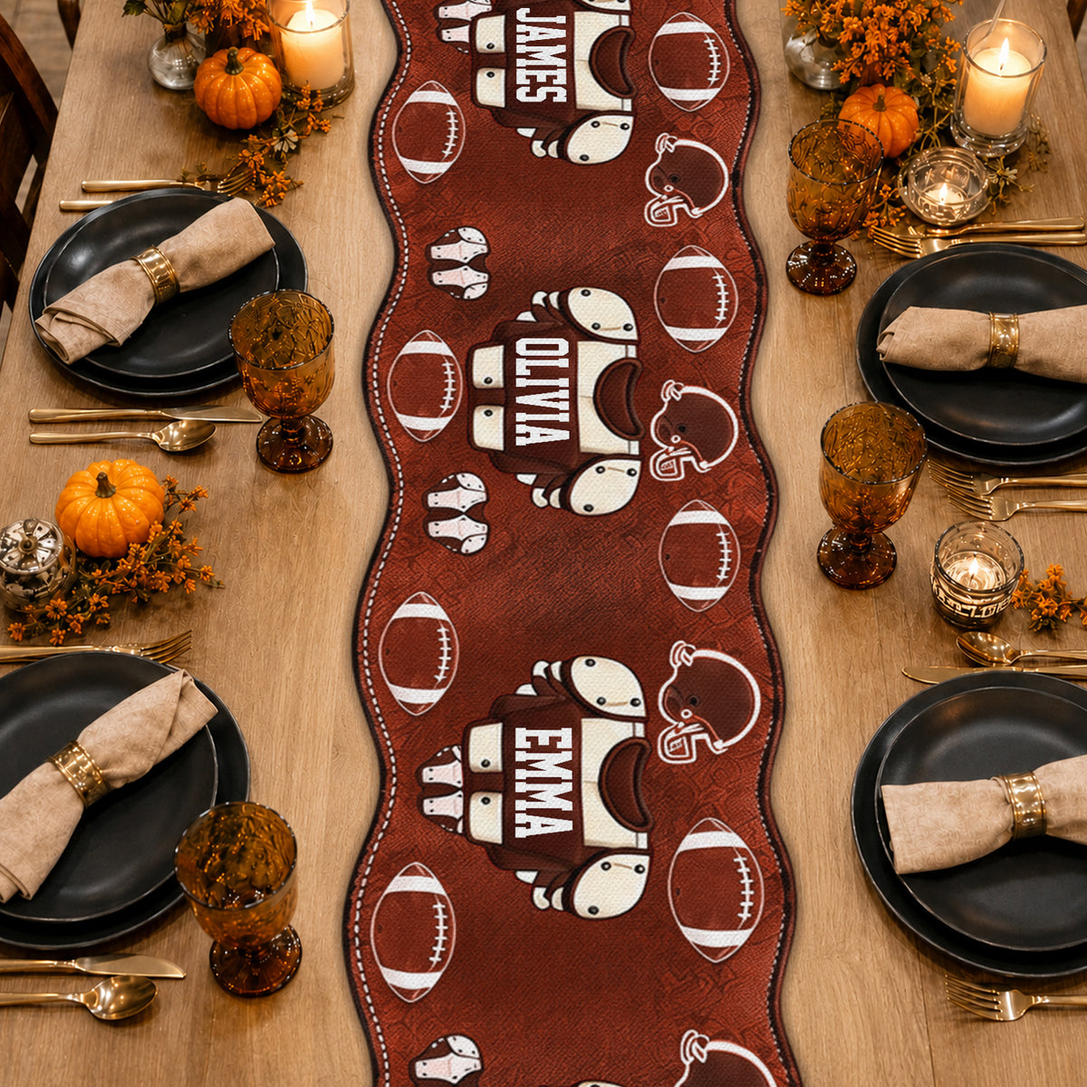 Merry Christmas Our Family - Personalized Football Custom Shape Table Runner