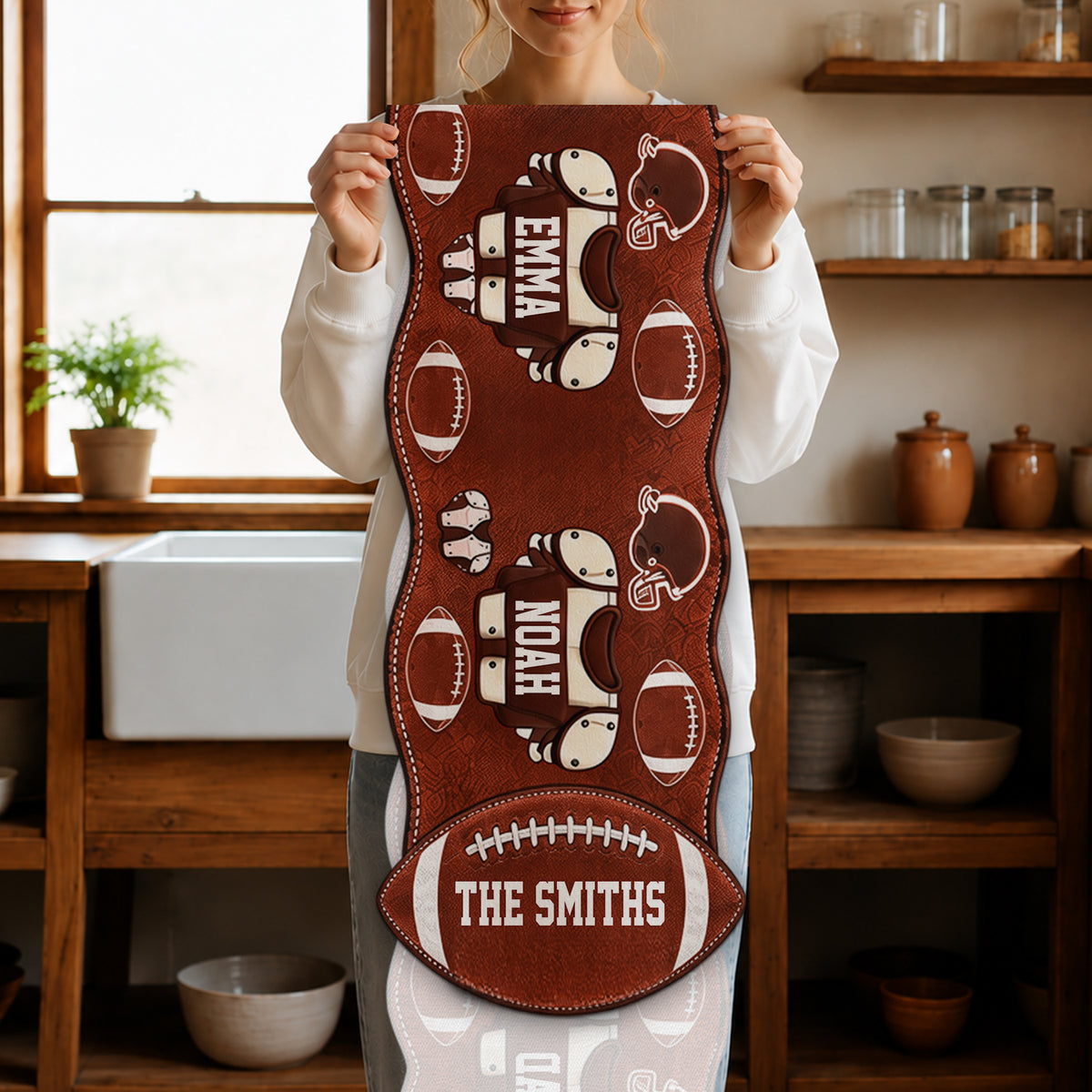 Merry Christmas Our Family - Personalized Football Custom Shape Table Runner