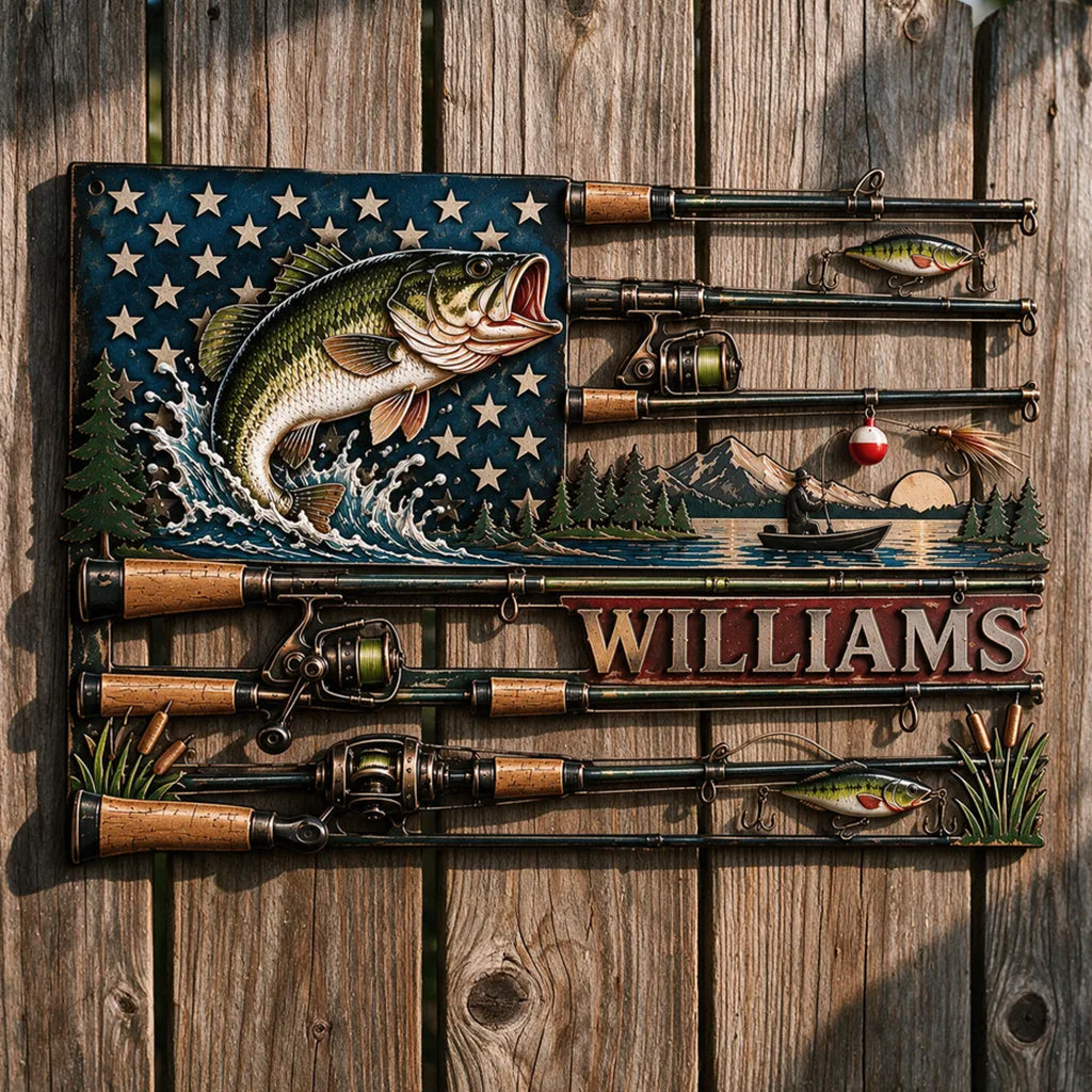 Panneau Métallique Personnalisé de Pêche - USA Fisher
