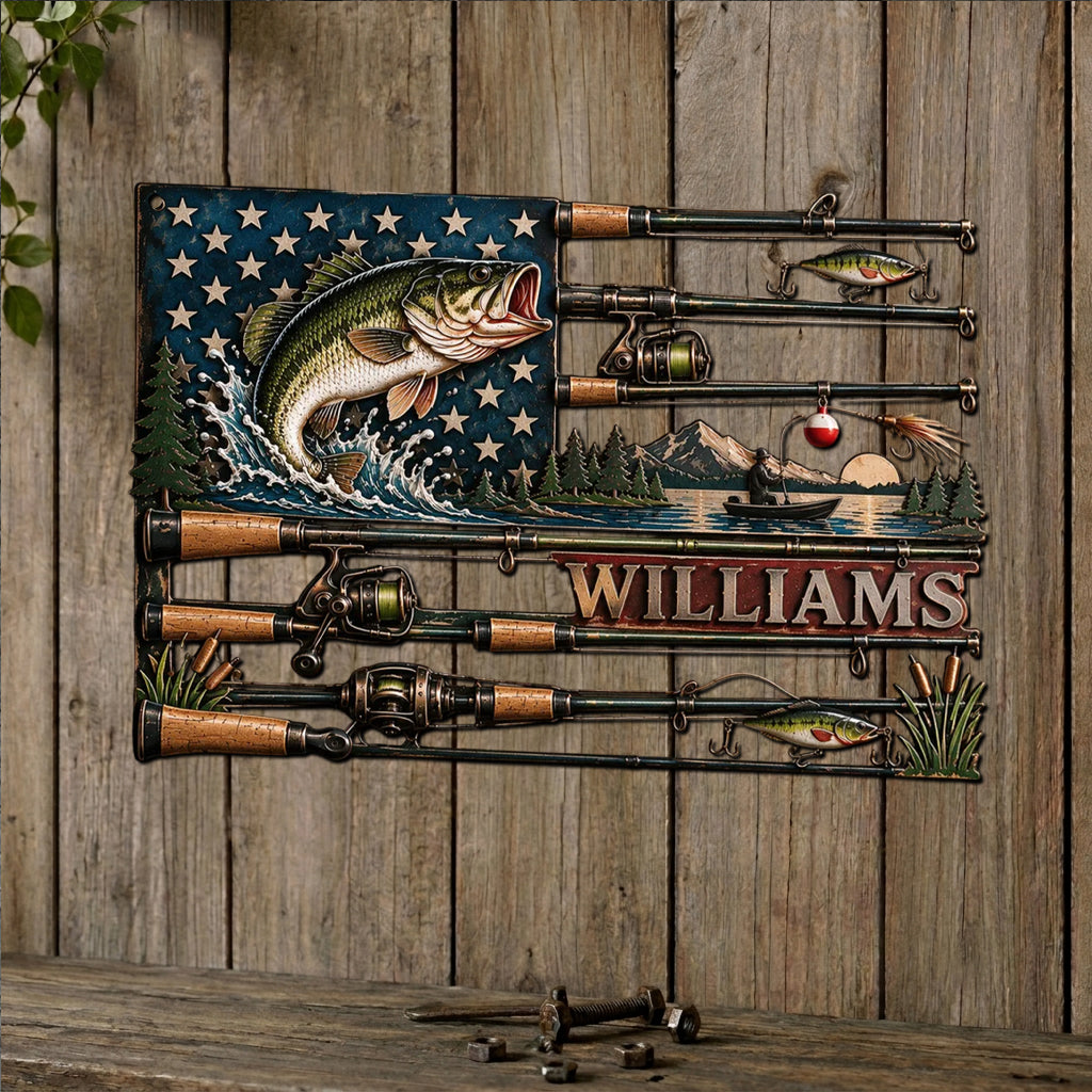 Panneau Métallique Personnalisé de Pêche - USA Fisher