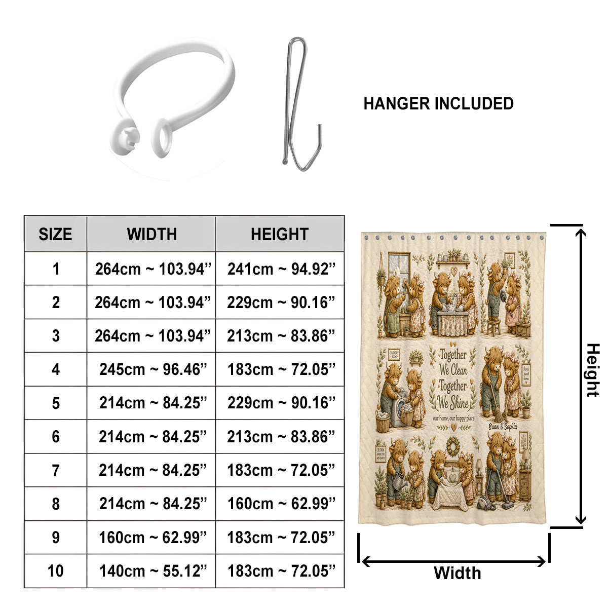 Together We Clean Our Home - Personalized Highland Cow Blackout Window Curtain/ Drapes Set