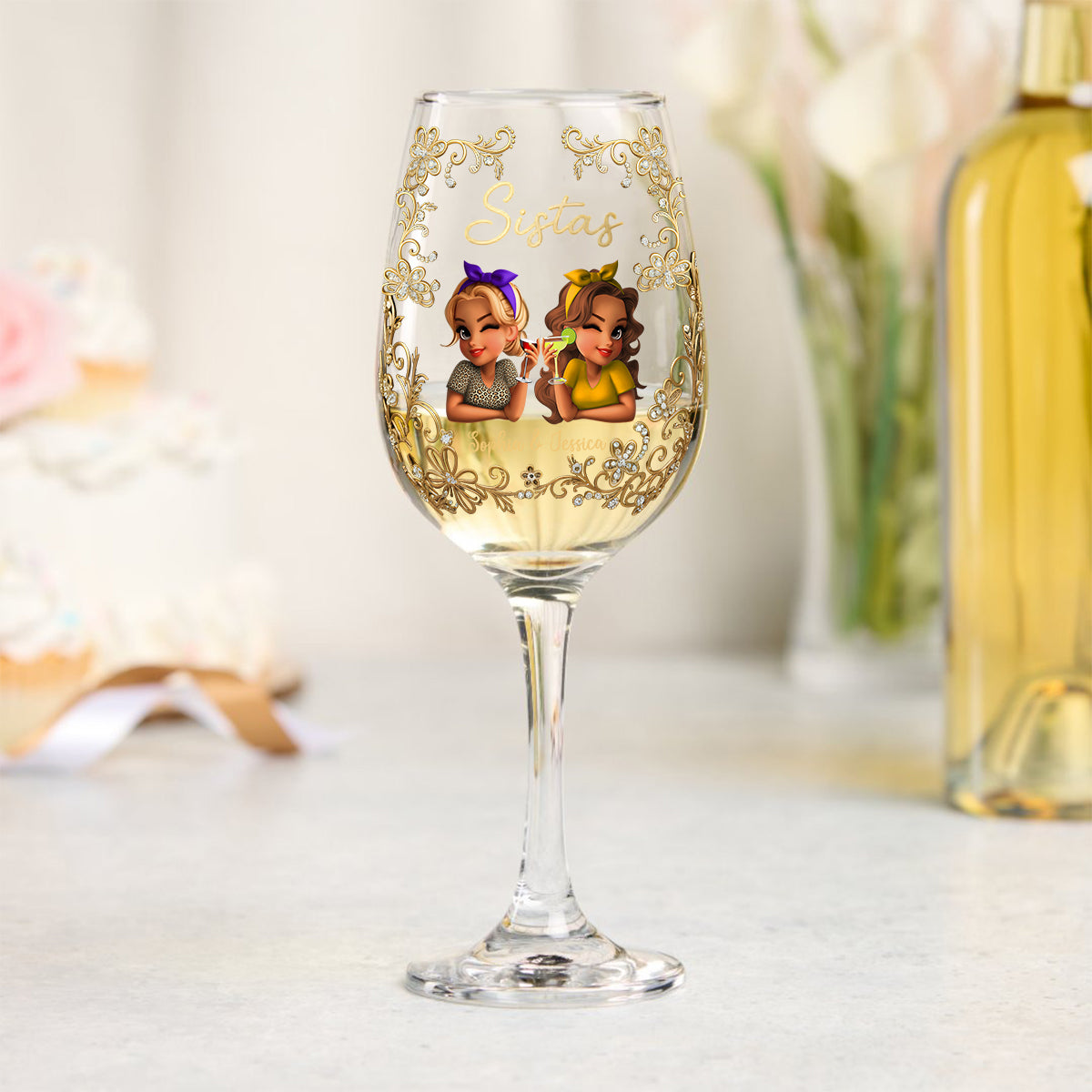 Sistas Forever - Personalized Sister Wine Glass With Long Stem