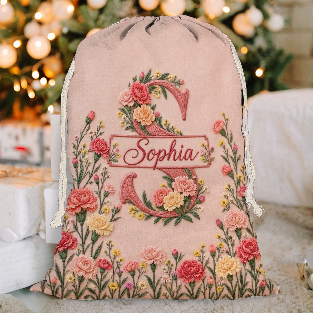 Floral Drawstring Bag Gift Family Members, Friends - Personalized Self Love Drawstring Tote Bag