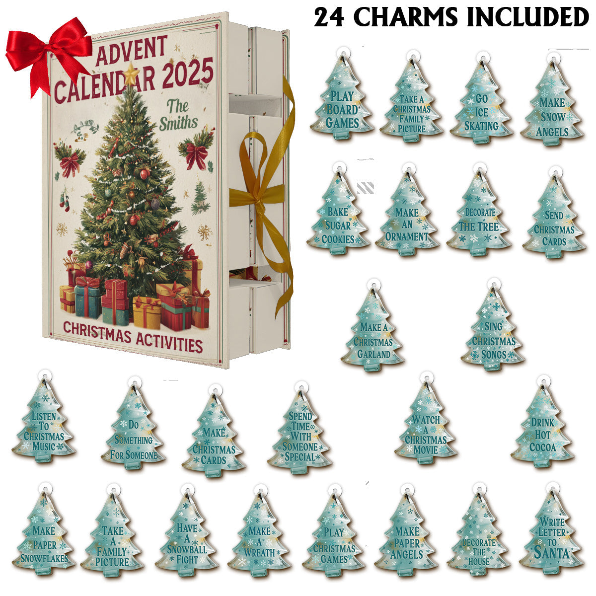 Activités de Noël - Calendrier de l'Avent familial pliable et personnalisé avec décorations