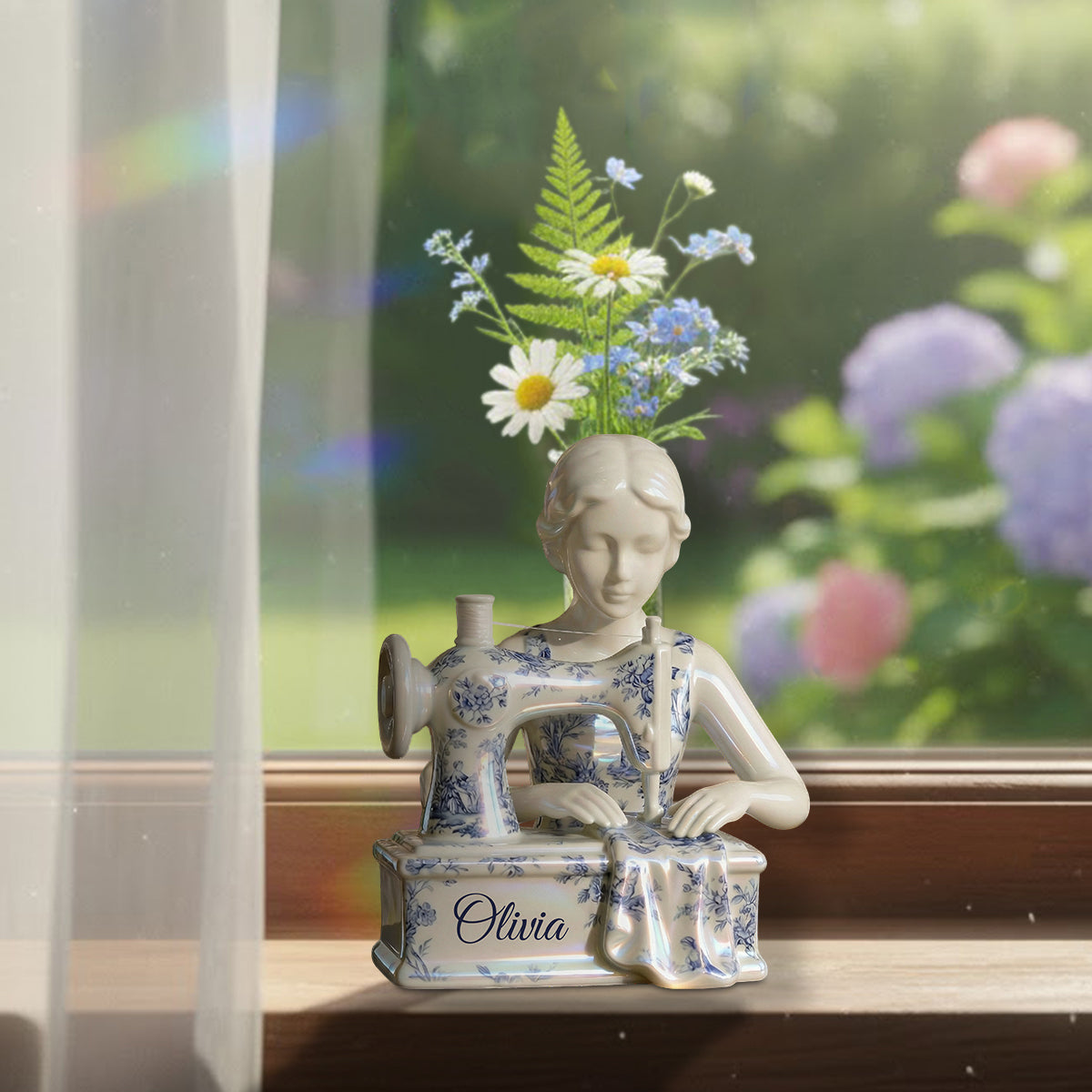 Toile De Jouy Vintage Sewing Lady - Vase à fleurs en acrylique de forme personnalisée