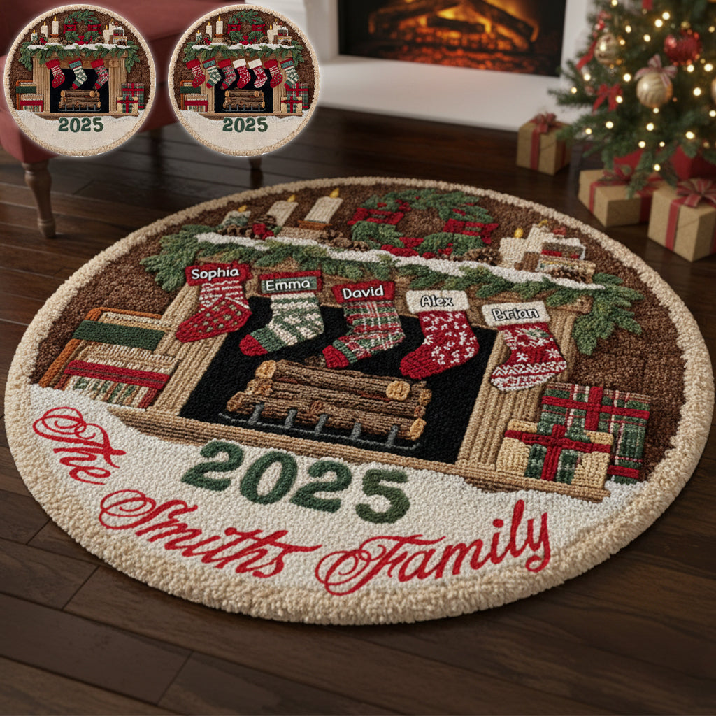 Joyeux Noël - Tapis rond familial personnalisé