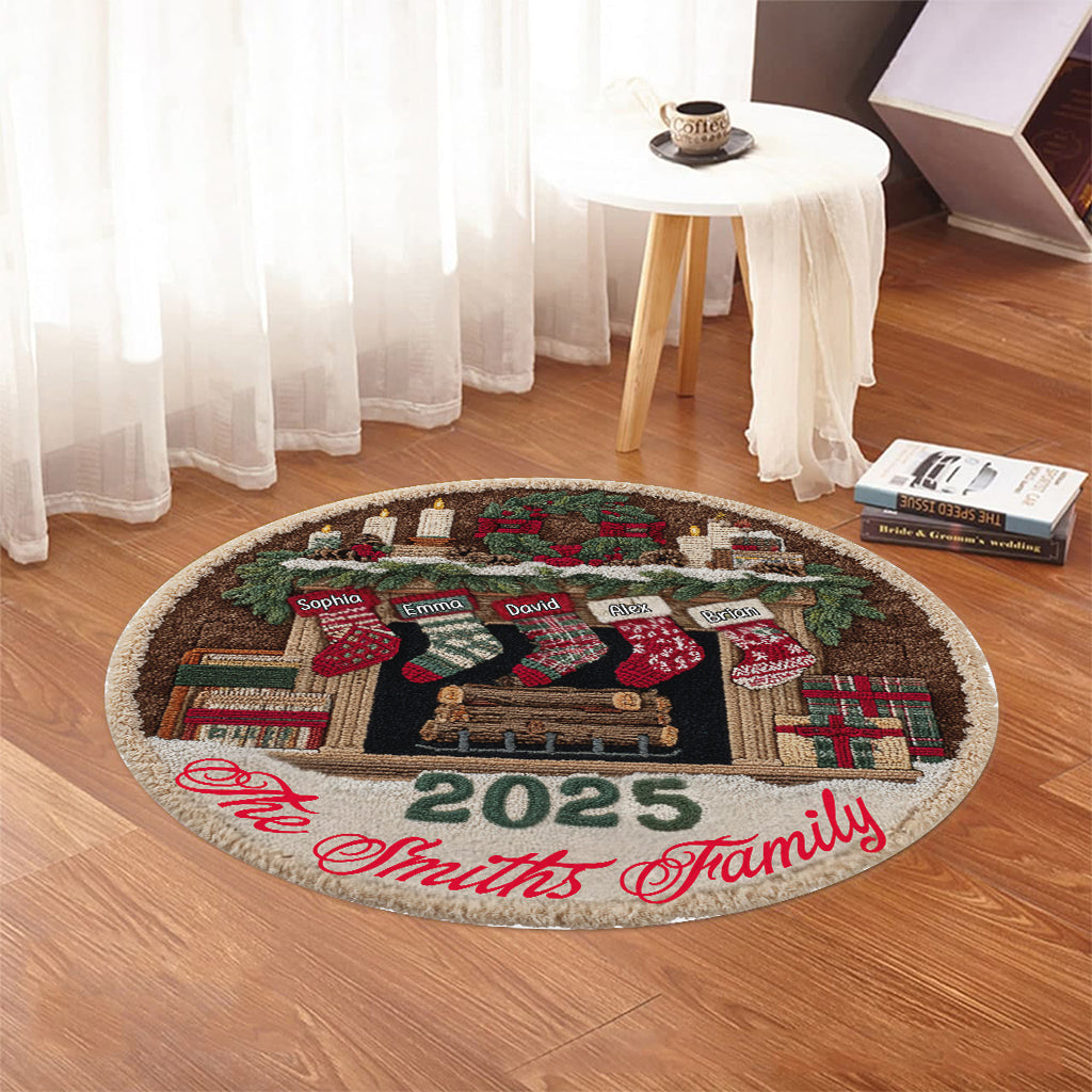Joyeux Noël - Tapis rond familial personnalisé