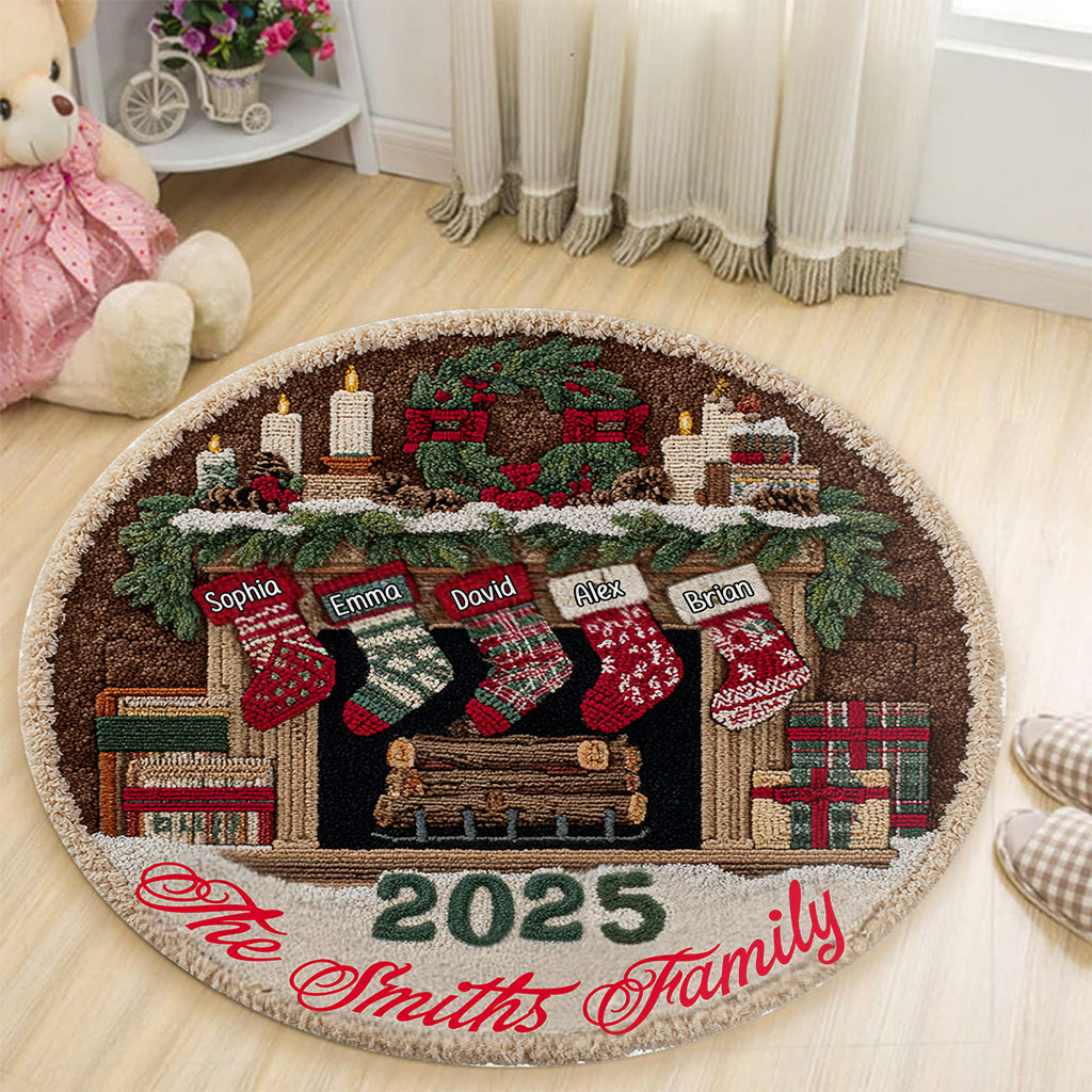 Joyeux Noël - Tapis rond familial personnalisé